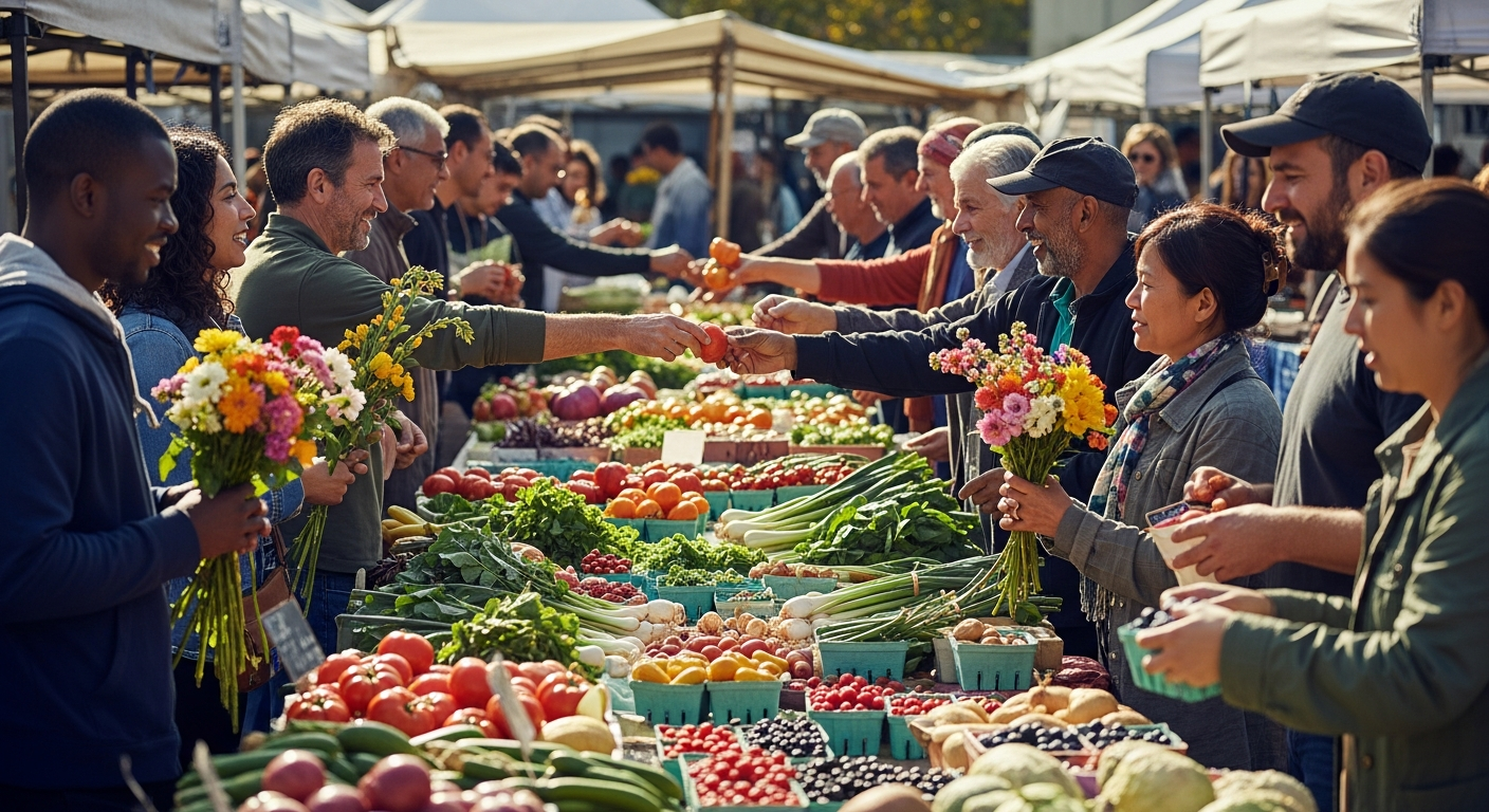 Community members at local farmer's market